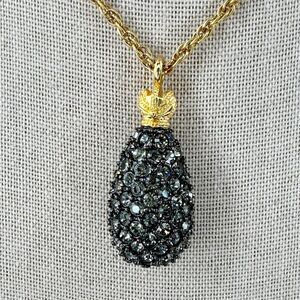 Vintage Joan Rivers Black Caviar Crystal Egg Pendant Necklace